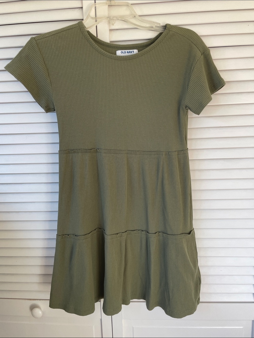 Old Navy Olive Ribbed Tiered Casual Dress